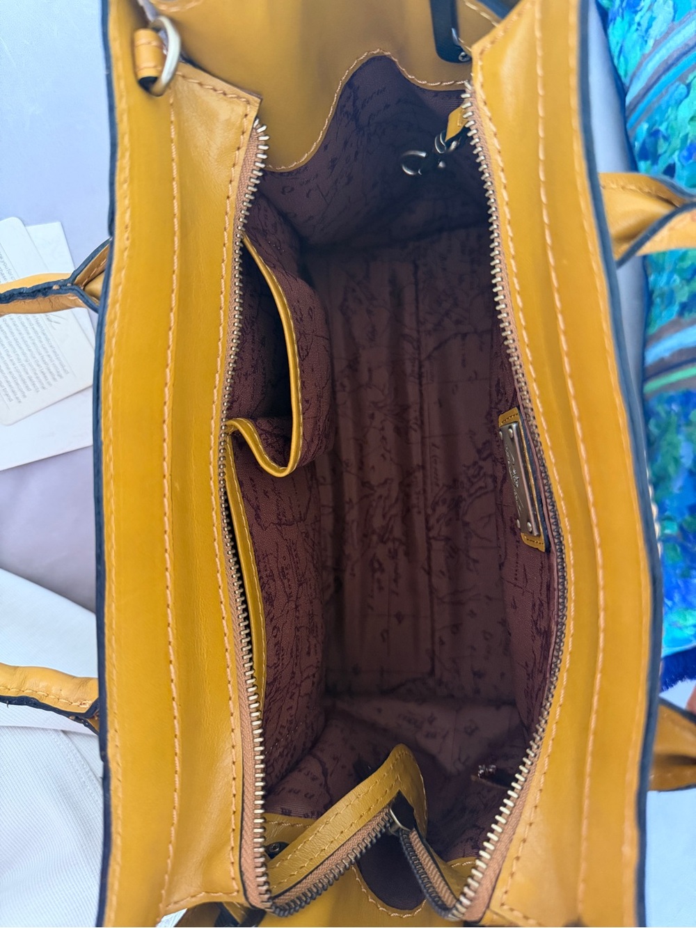 Patricia Nash Discovery Attica Leather Satchel Mustard Equestrian - Picture 7 of 7